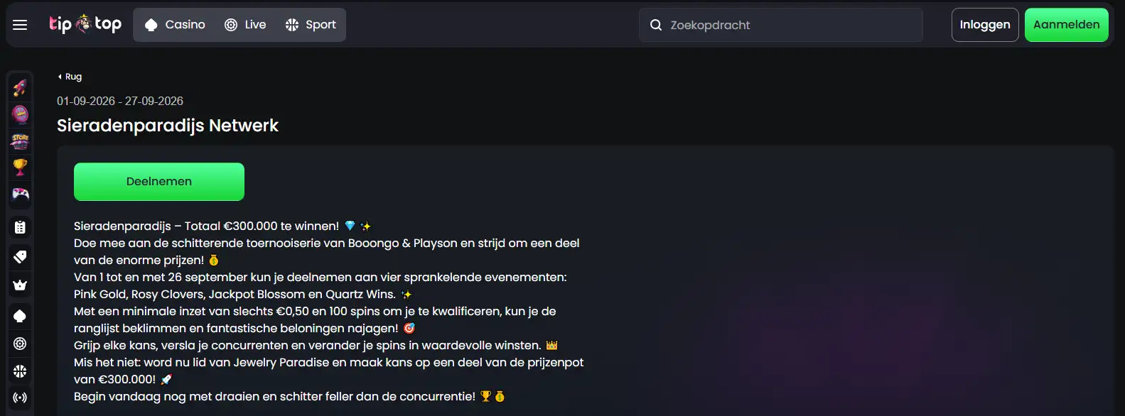 Actuele TipTopBet bonusvoorwaarden op de promotiepagina