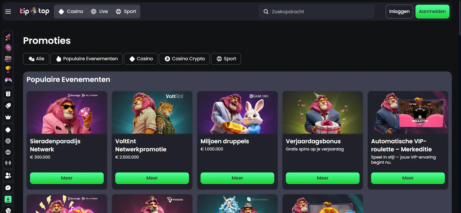 TipTopBet promotiepagina met actuele bonusinformatie
