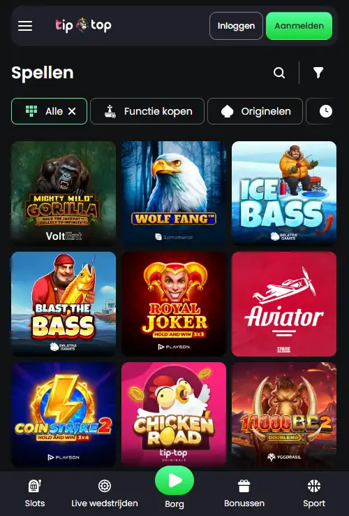 TipTopBet mobiele website op een smartphone